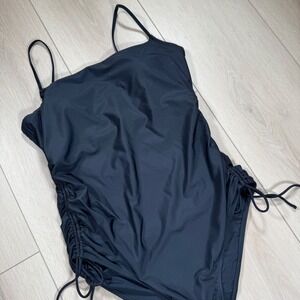 LOFT Swim Black XXL One Piece Swimsuit Ruched Drawstring Sides‎ Elegant